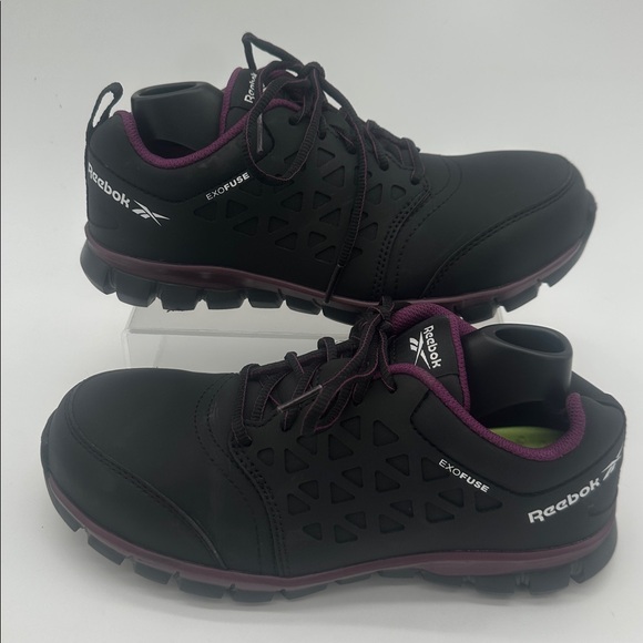 Reebok EXOFUSE Sublite Work Shoe Composite Safety Toe Black Purple Womens Size 8 - Picture 1 of 11